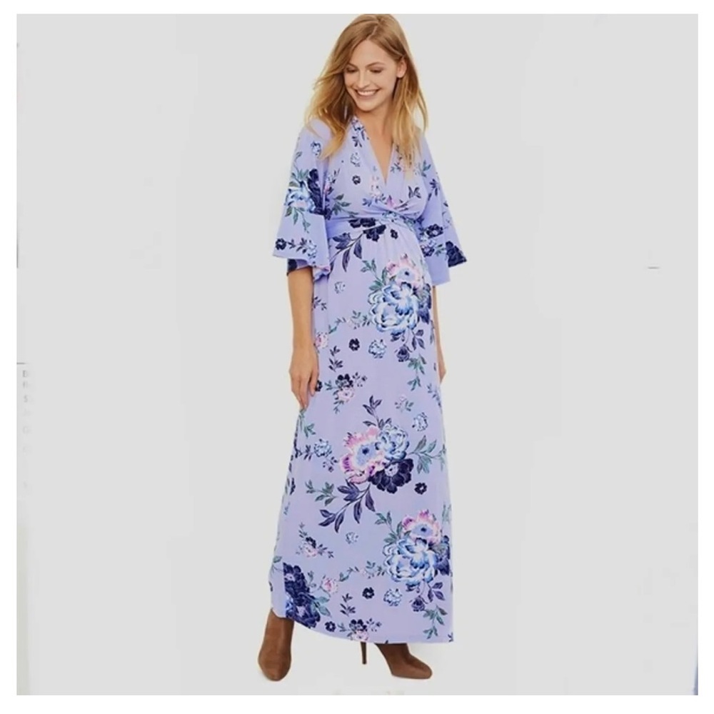 Jessica Simpson Maternity Blue Floral Kimono Maxi Dress. Size 2X.